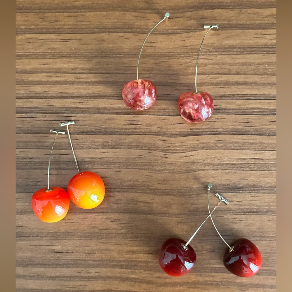 Cherry-Themed Drop Earrings Set